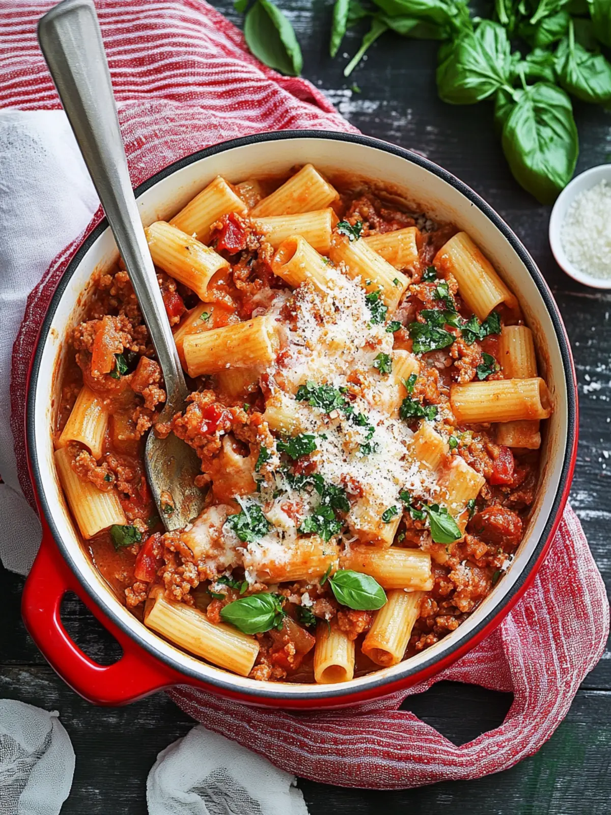 Schnelle One-Pot-Bolognese mit Pilzen für ein schnelles Dinner 2 One-Pot-Bolognese