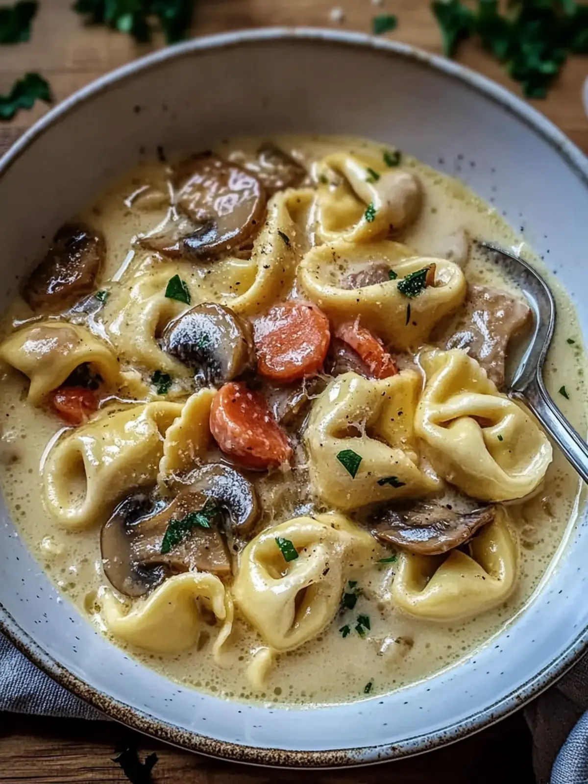 Cremige Tortellini in Champignon Sahne Soße für jeden Abend 4 Tortellini in Champignon Sahne Soße