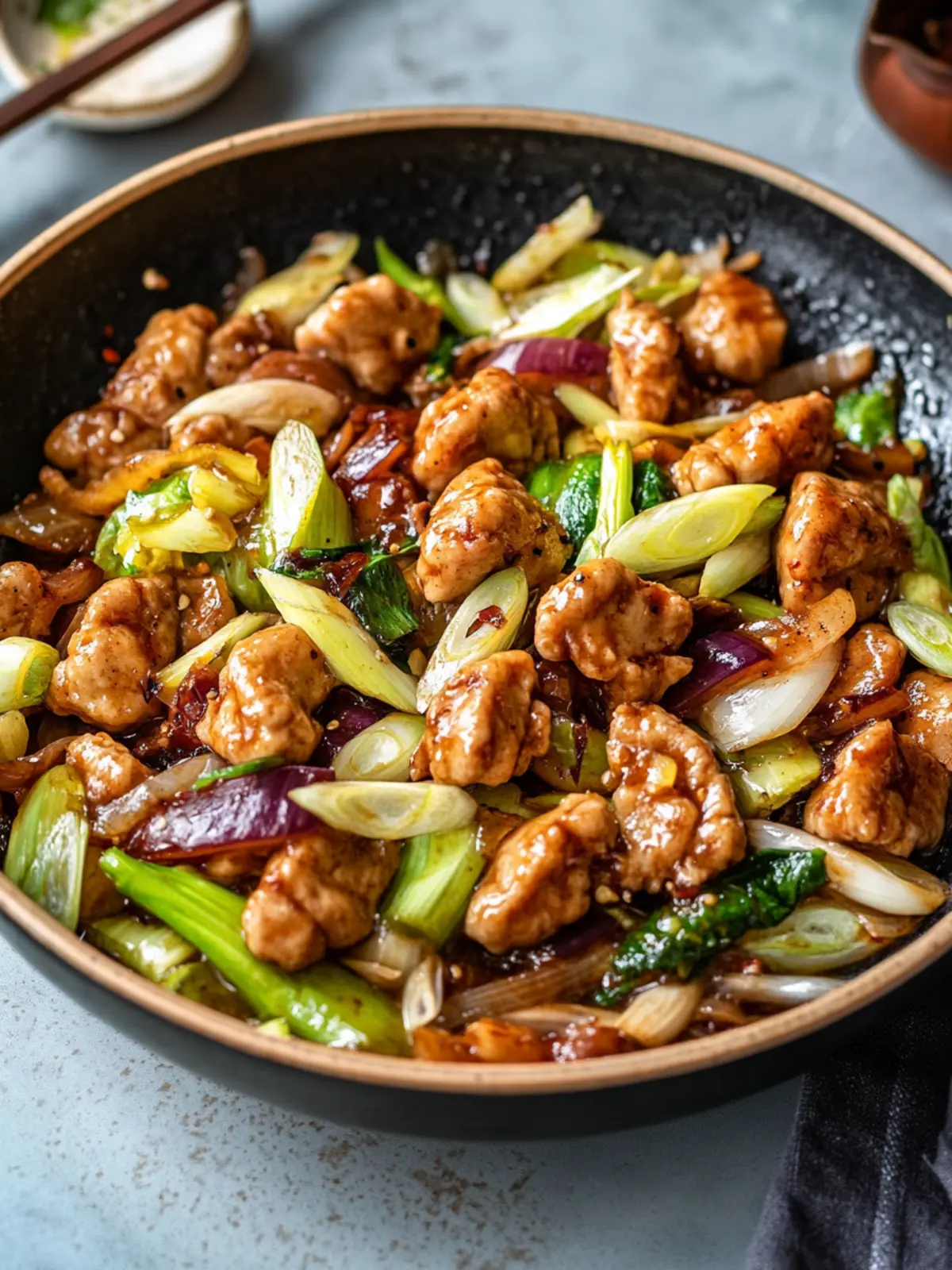 Chinesische Hähnchenpfanne mit Spitzkohl und Zwiebel – Blitzschnell kochen! 3 Chinesische Hähnchenpfanne mit Spitzkohl und Zwiebel