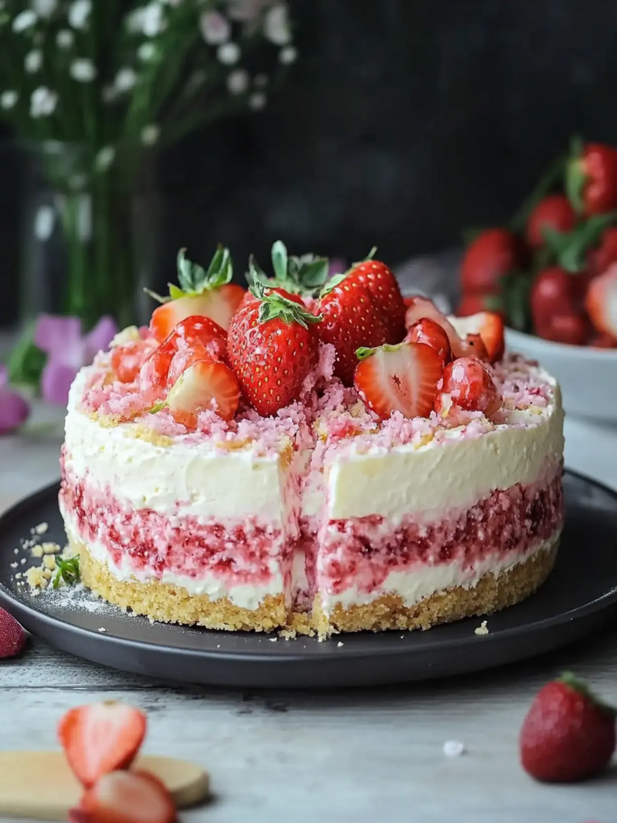 Erdbeer Crunch Käsekuchen: Der perfekte No-Bake Genuss 2 Erdbeer Crunch Käsekuchen
