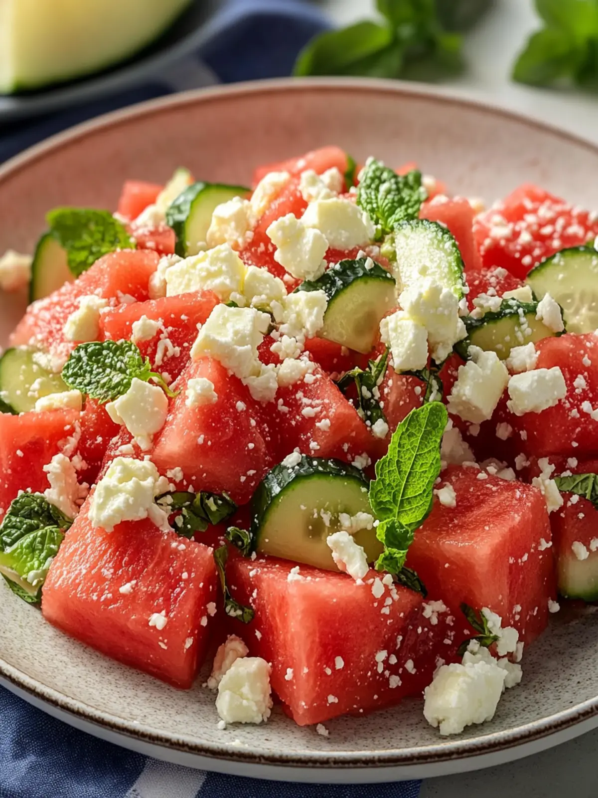 Wassermelonen Gurken Salat Minze & Feta für heiße Sommertage 4 Wassermelonen Gurken Salat Minze & Feta