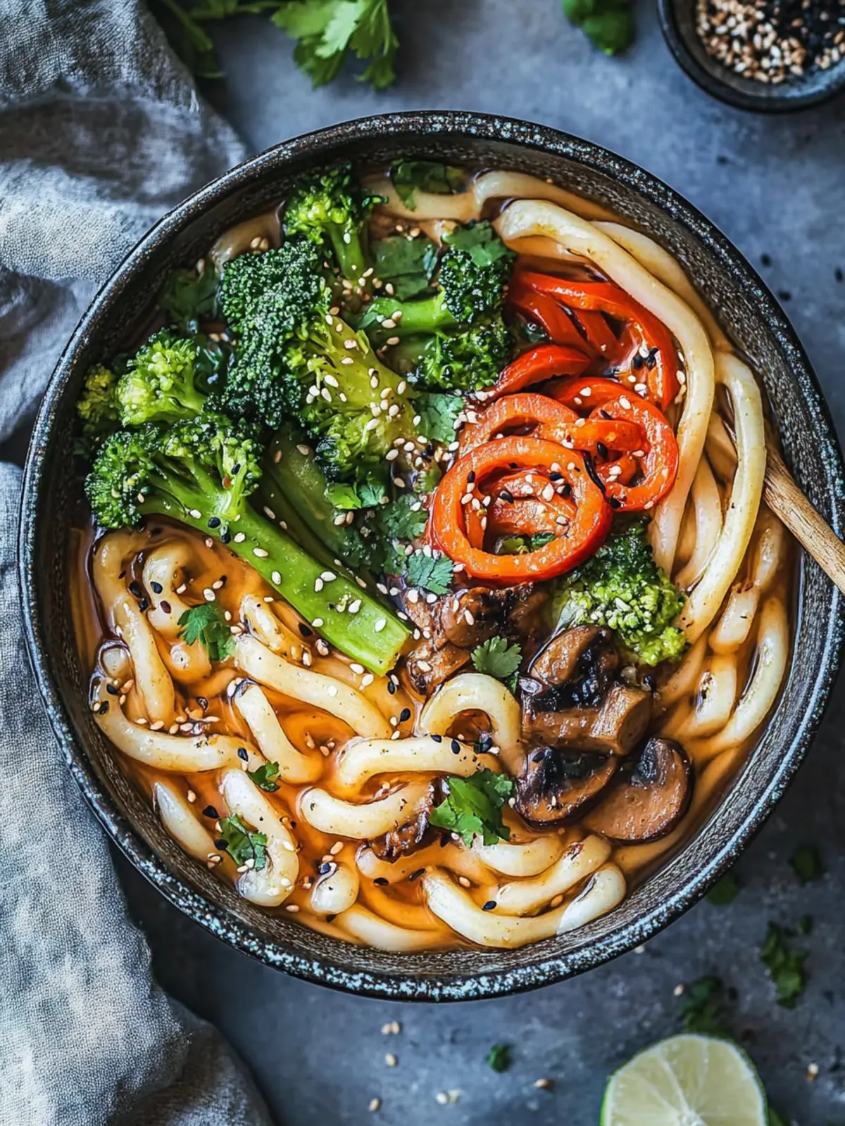 Vegan Udon-Nudeln und Gemüse-Schüssel für schnelles Wohlfühlen 2 Udon-Nudeln und Gemüse-Schüssel