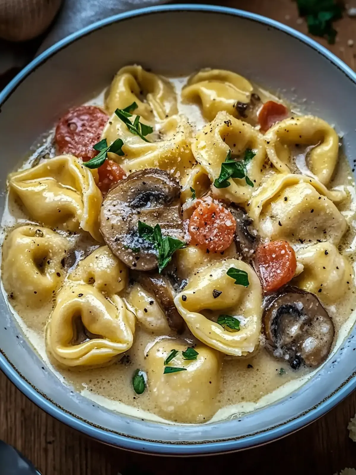 Cremige Tortellini in Champignon Sahne Soße für jeden Abend 2 Tortellini in Champignon Sahne Soße
