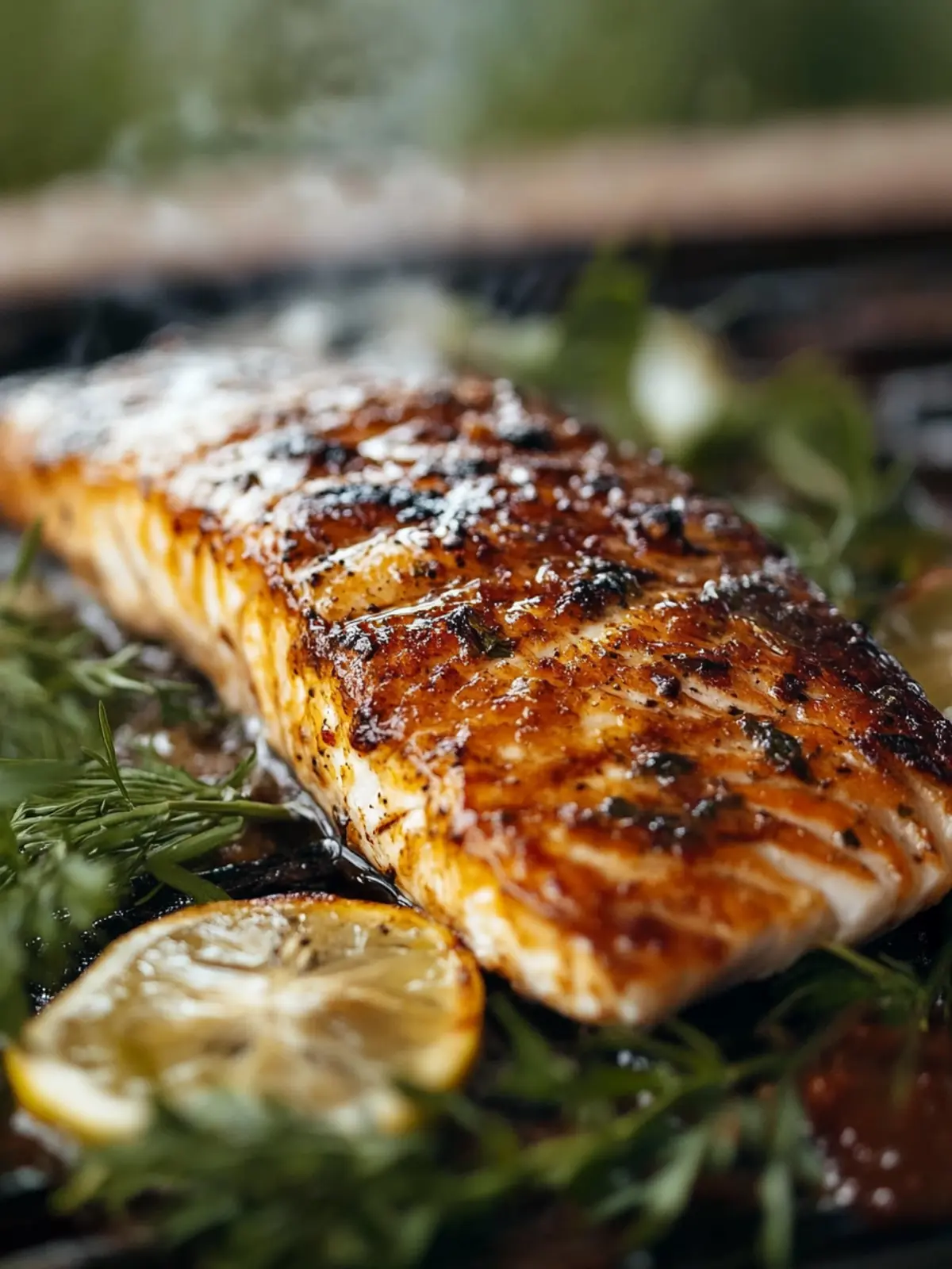 Saftiges Lachsfilet vom Grill mit Honig-Senf-Glasur 3 Juicy salmon fillet from the grill