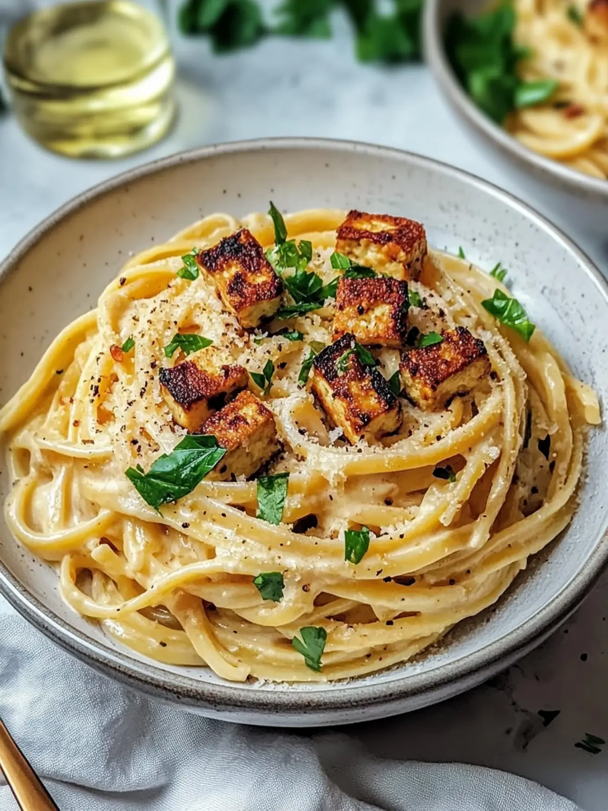 Cremige vegane Carbonara – Schnelle Cashew- und Tofu-Pasta für Genießer 2 Cremige vegane Carbonara – Schnelle Cashew- und Tofu-Pasta-Delikatesse
