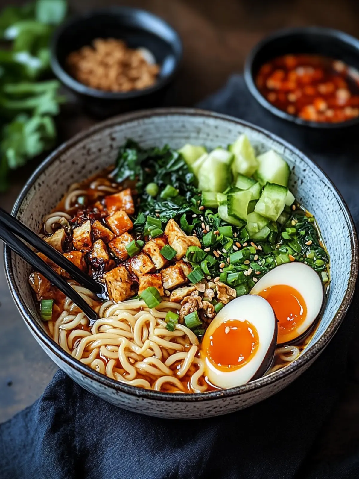Einfache proteinreiche Ramen-Nudel-Schüssel mit 60g Protein lecker! 4 Einfache proteinreiche Ramen-Nudel-Schüssel (60g Protein)