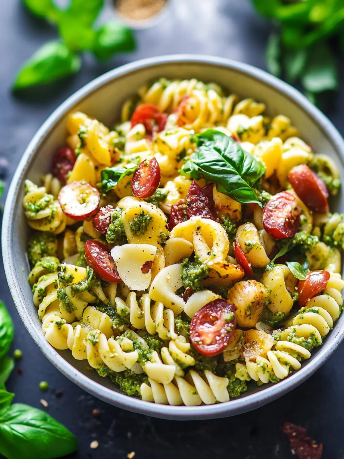 Frischer Mais-Pasta-Salat mit Speck und cremigem Pesto-Dressing 5 Mais-Pasta-Salat mit Speck und cremigem Pesto-Dressing