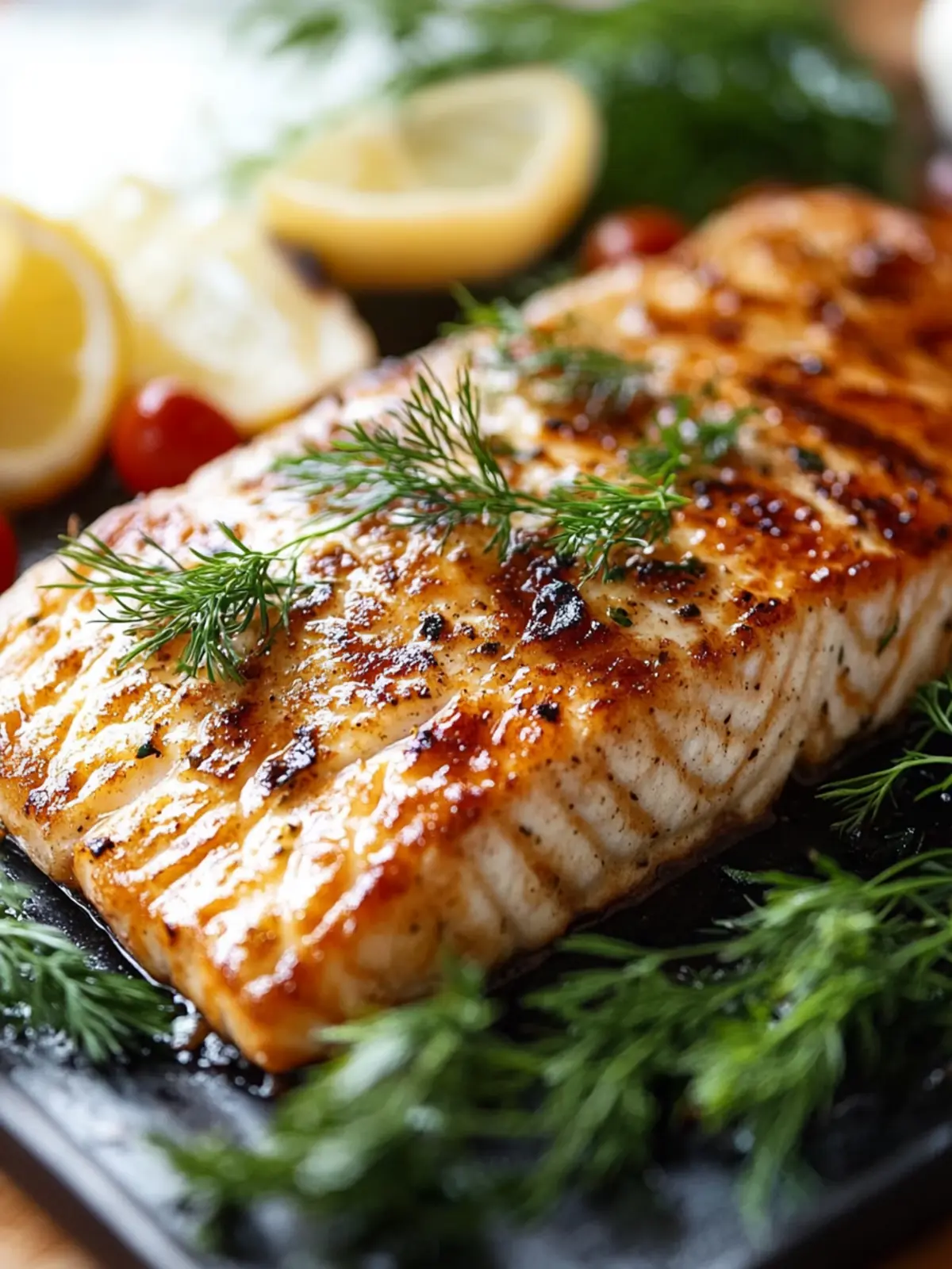 Saftiges Lachsfilet vom Grill mit Honig-Senf-Glasur 2 Juicy salmon fillet from the grill