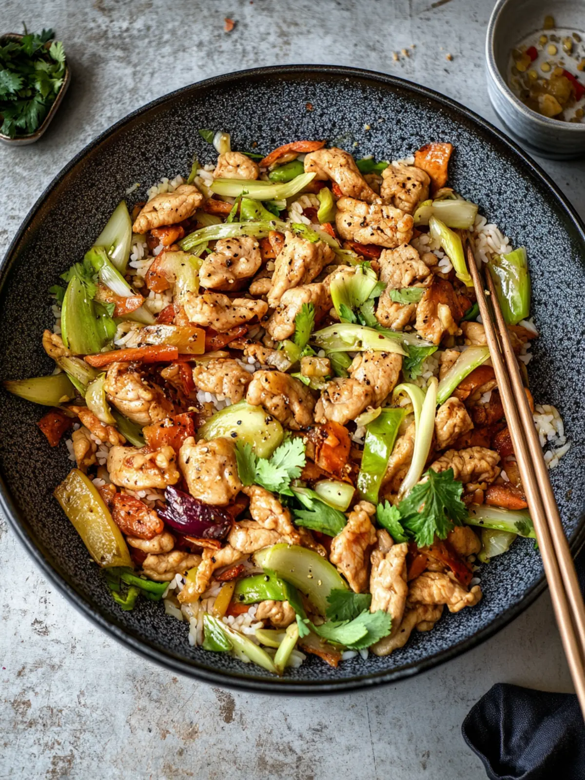 Chinesische Hähnchenpfanne mit Spitzkohl und Zwiebel – Blitzschnell kochen! 4 Chinesische Hähnchenpfanne mit Spitzkohl und Zwiebel