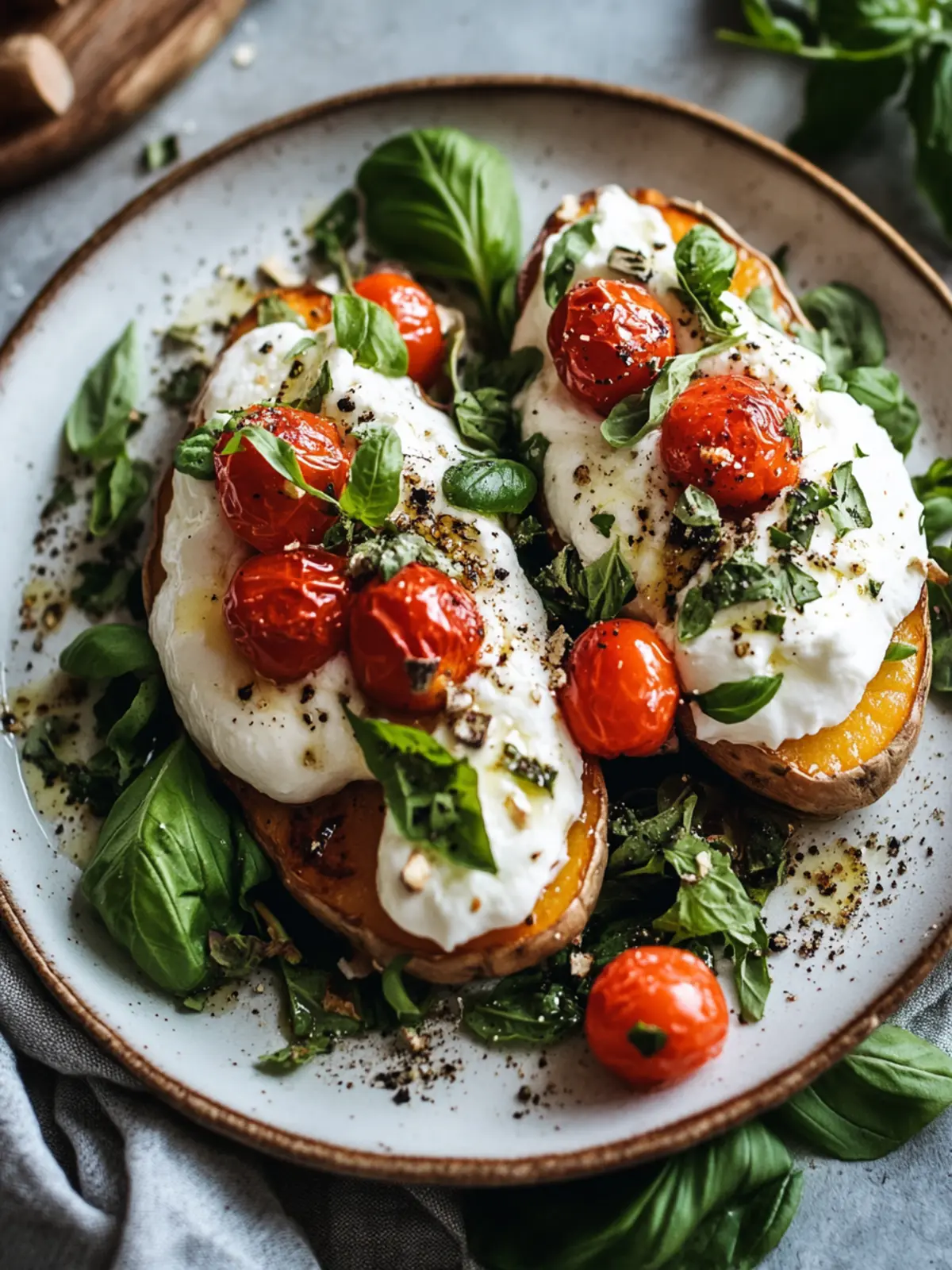 Gefüllte Süßkartoffeln mit Burrata – Ein Traum für Feinschmecker 4 Gefüllte Süßkartoffeln mit Burrata