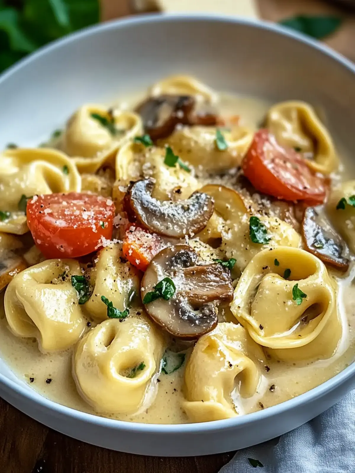 Cremige Tortellini in Champignon Sahne Soße für jeden Abend 5 Tortellini in Champignon Sahne Soße