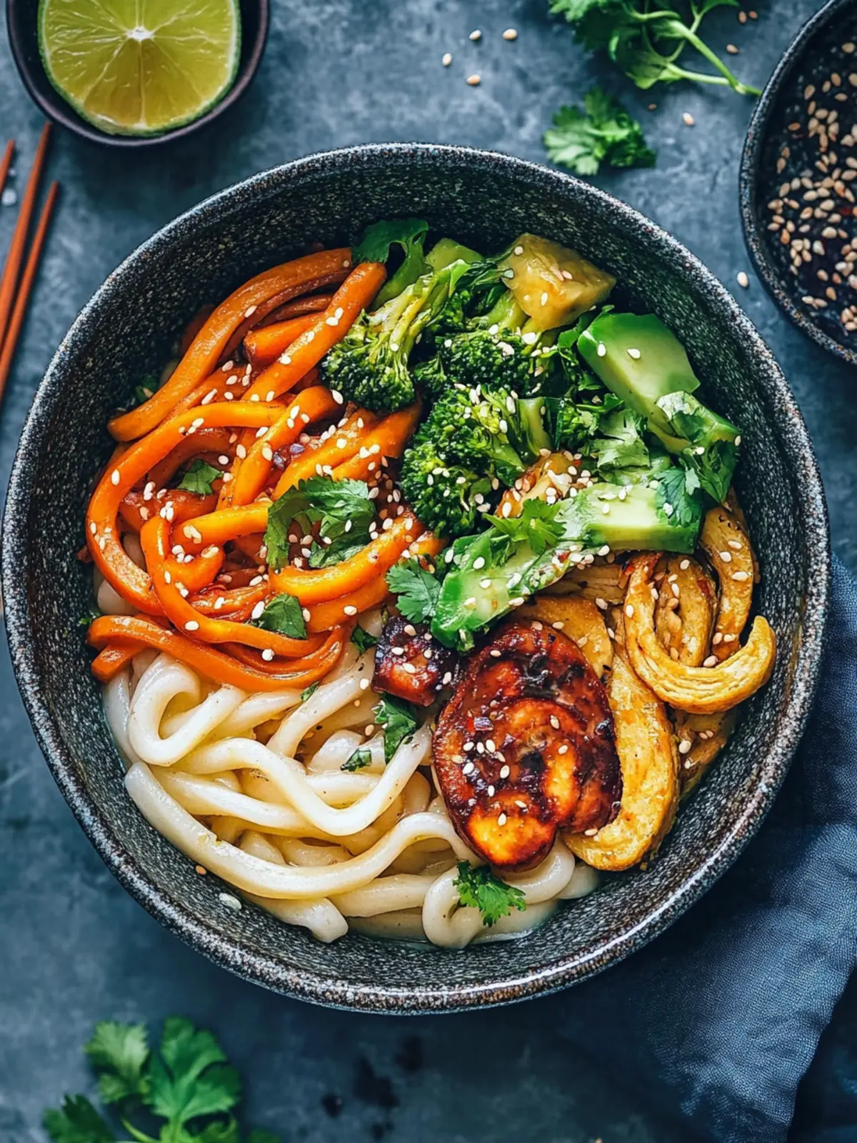 Vegan Udon-Nudeln und Gemüse-Schüssel für schnelles Wohlfühlen 3 Udon-Nudeln und Gemüse-Schüssel