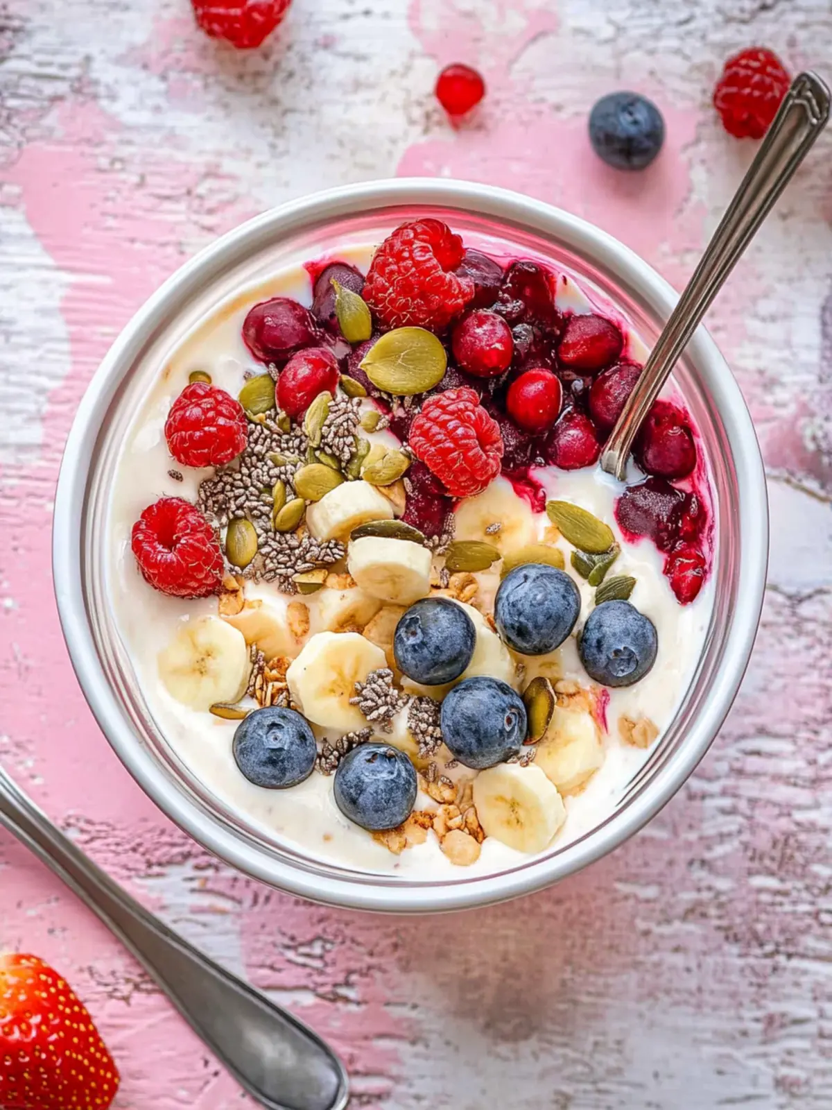 Veganer griechischer Joghurt Superfood-Schüssel für Frühstücksgenuss 4 Veganer griechischer Joghurt Superfood-Schüssel
