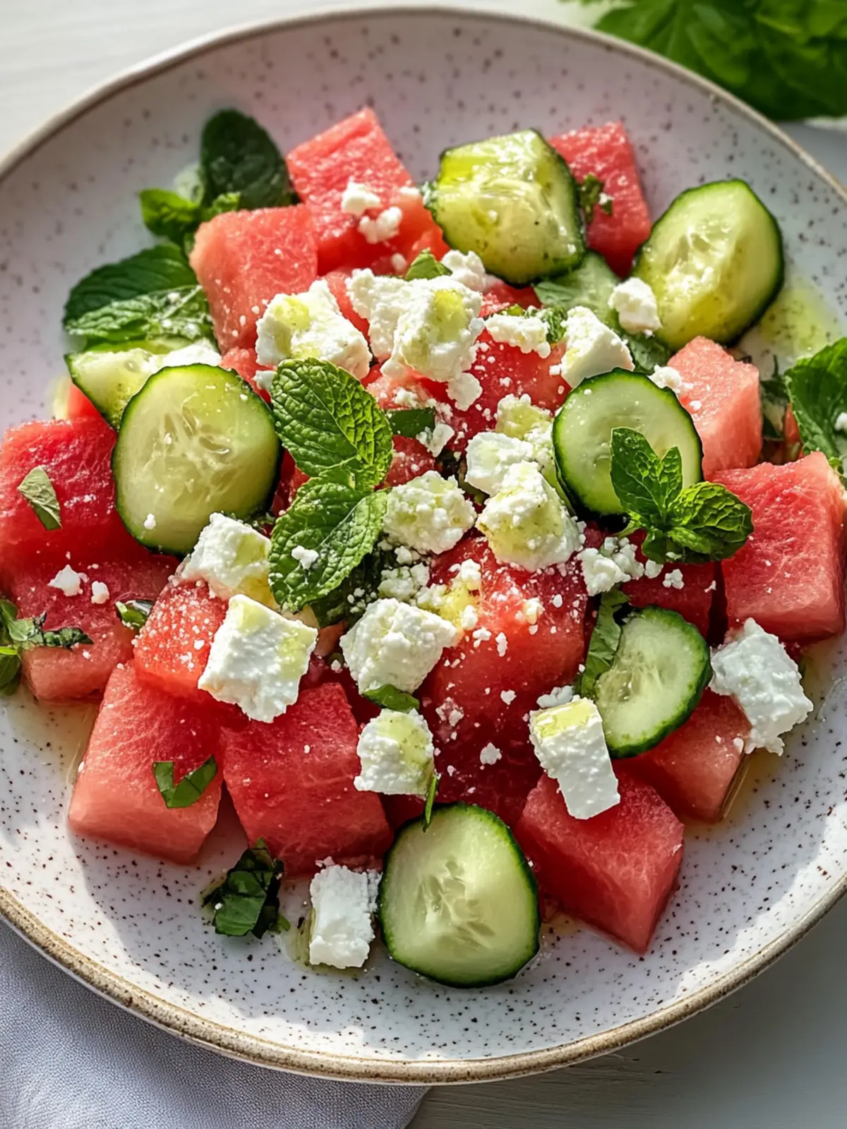 Wassermelonen Gurken Salat Minze & Feta für heiße Sommertage 2 Wassermelonen Gurken Salat Minze & Feta