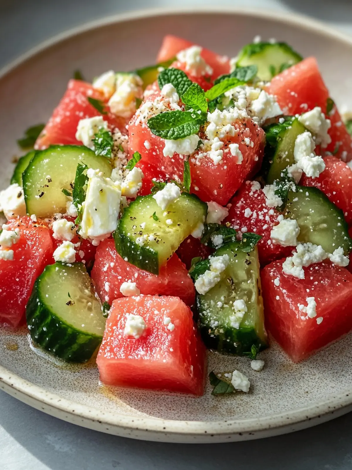 Wassermelonen Gurken Salat Minze & Feta für heiße Sommertage 3 Wassermelonen Gurken Salat Minze & Feta