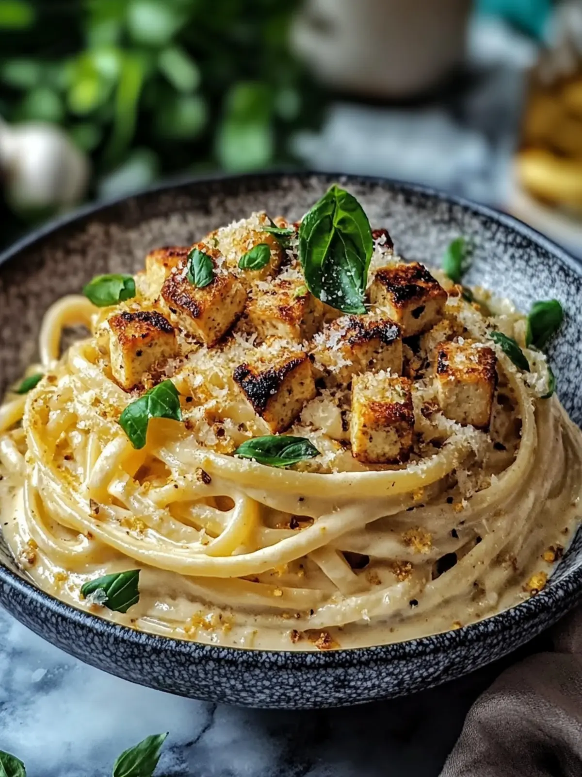 Cremige vegane Carbonara – Schnelle Cashew- und Tofu-Pasta für Genießer 4 Cremige vegane Carbonara – Schnelle Cashew- und Tofu-Pasta-Delikatesse