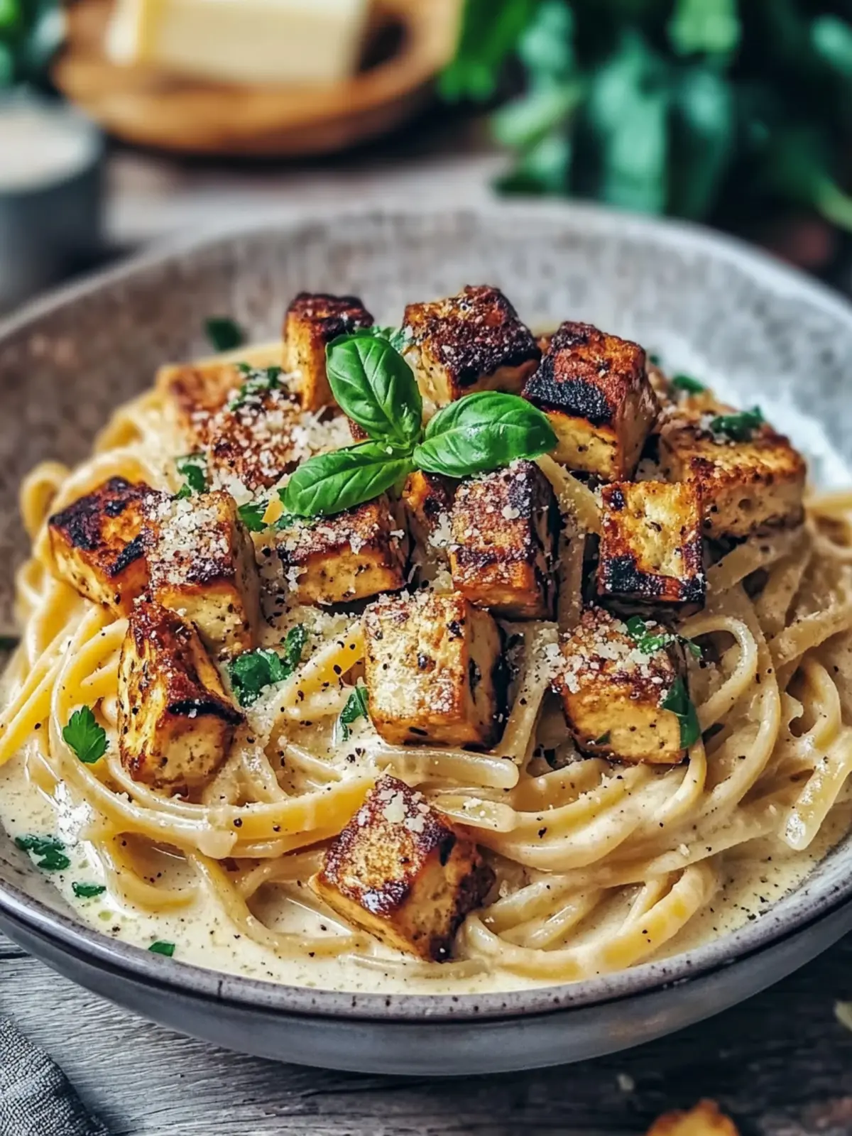 Cremige vegane Carbonara – Schnelle Cashew- und Tofu-Pasta-Delikatesse