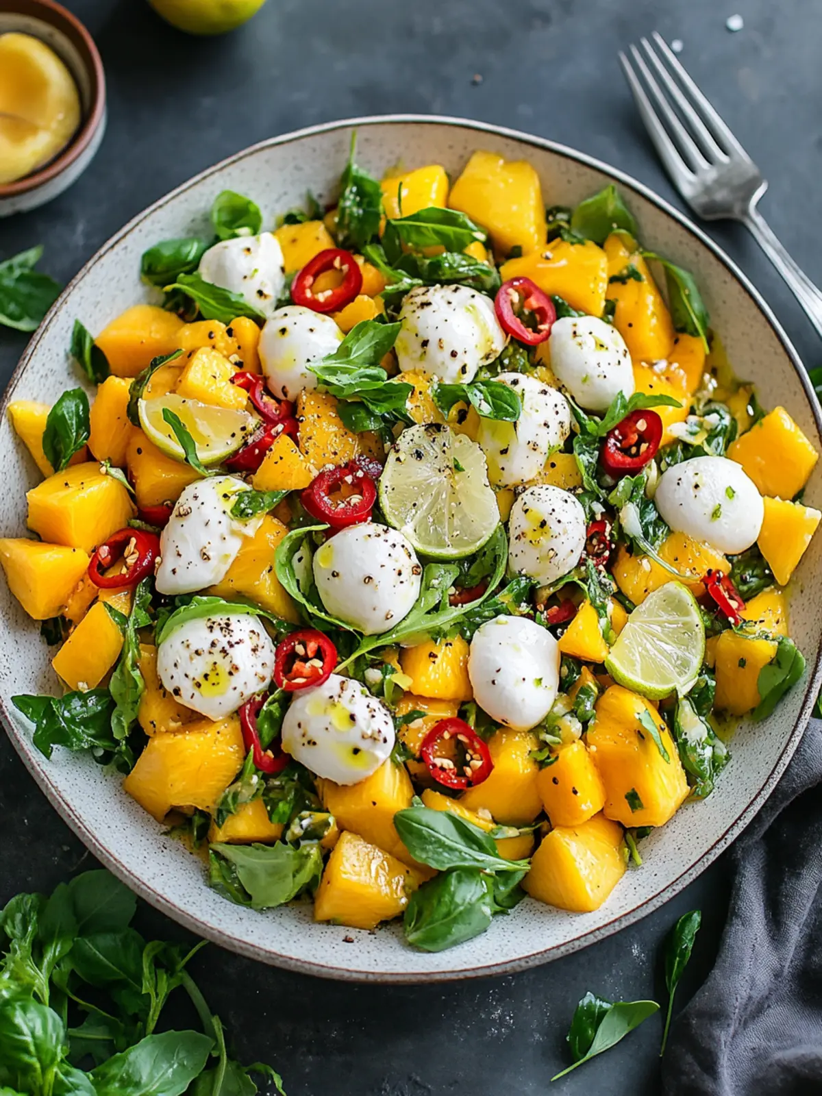 Erfrischender Mango-Mozzarella-Salat mit Limette & Chili zum Wohlfühlen 4 Mango-Mozzarella-Salat mit Limette & Chili