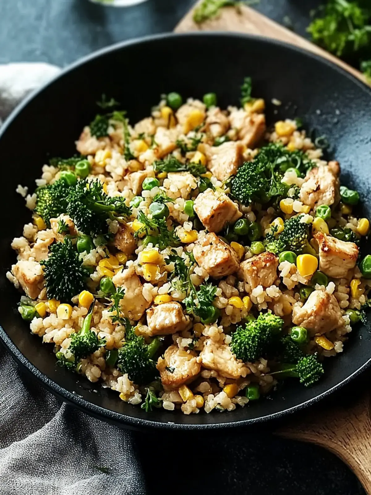 Hähnchen-Reis-Pfanne mit Brokkoli und Mais für glückliche Familien 4 Hähnchen-Reis-Pfanne mit Brokkoli und Mais
