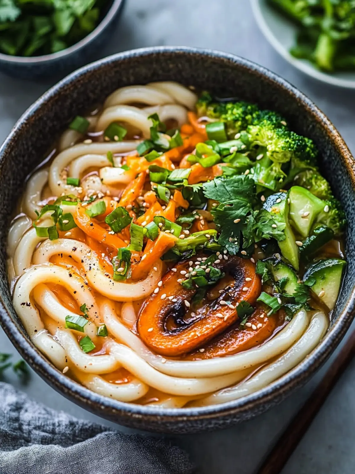 Vegan Udon-Nudeln und Gemüse-Schüssel für schnelles Wohlfühlen 4 Udon-Nudeln und Gemüse-Schüssel