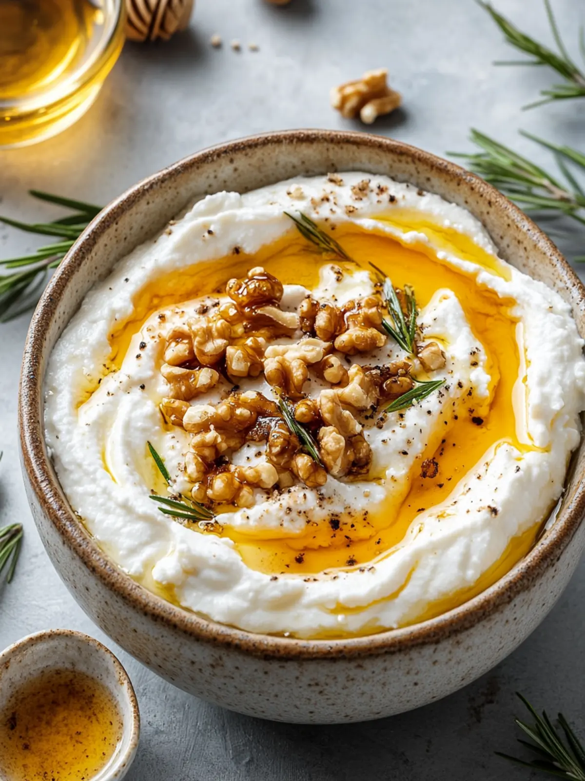 Scharfer Ricotta-Dip mit scharfen Honig und Walnüssen für Gäste 4 Scharfer Ricotta-Dip mit scharfen Honig und gerösteten Walnüssen