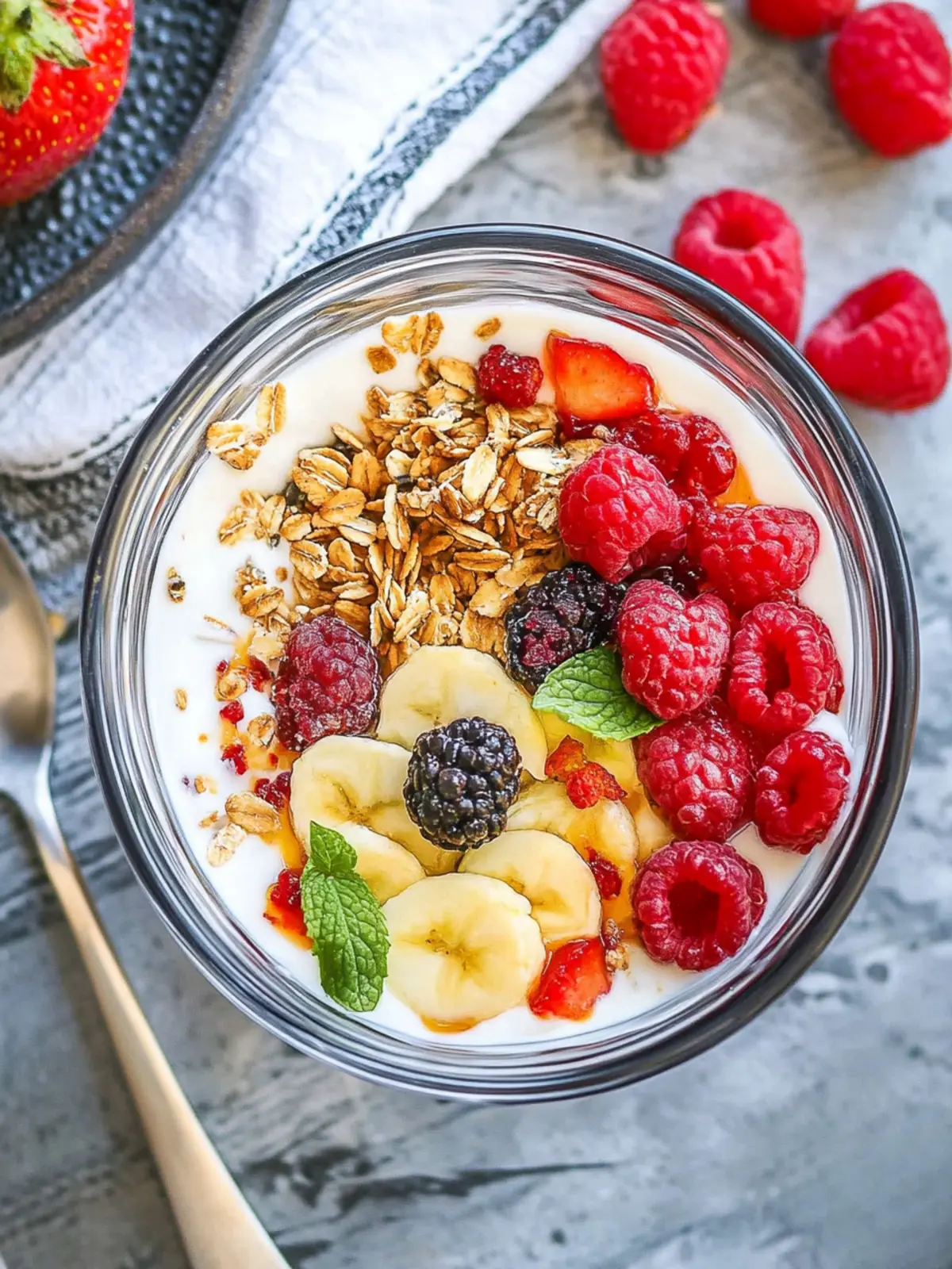 Veganer griechischer Joghurt Superfood-Schüssel für Frühstücksgenuss 2 Veganer griechischer Joghurt Superfood-Schüssel