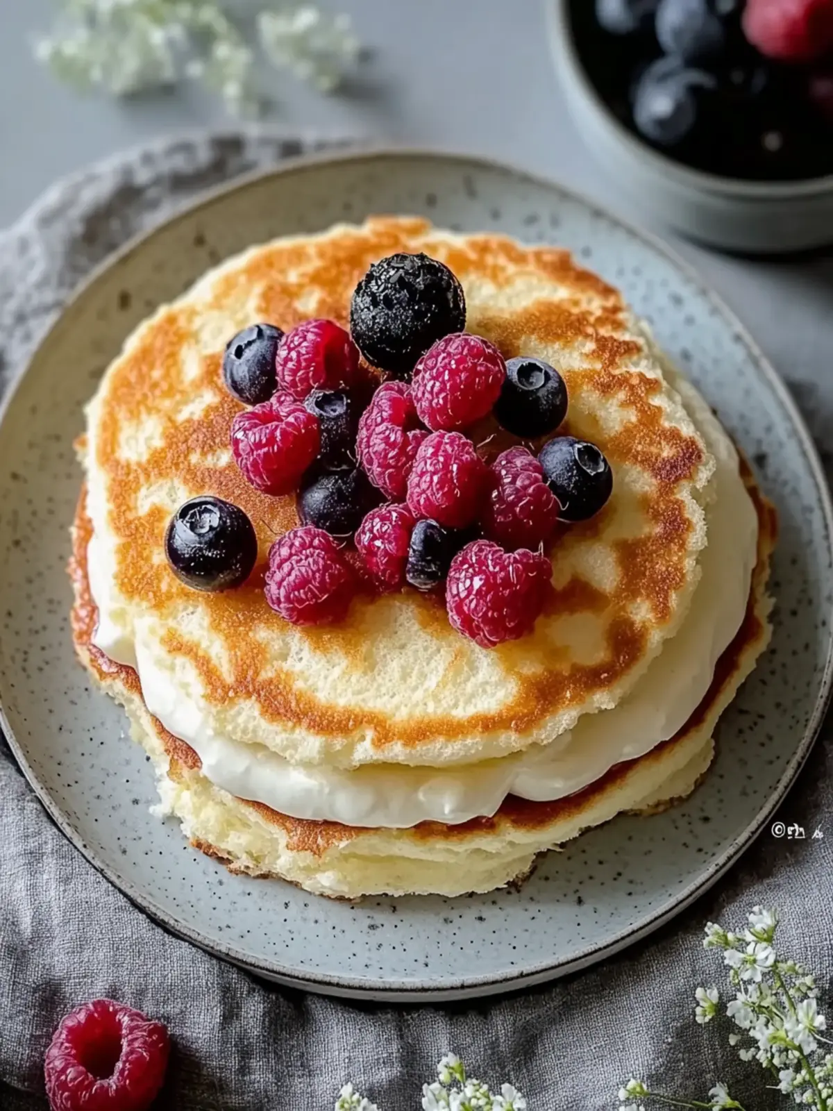 Pfannkuchen mit Naturjoghurt: Fluffige Köstlichkeit für jeden Morgen 3 Pfannkuchen mit Naturjoghurt