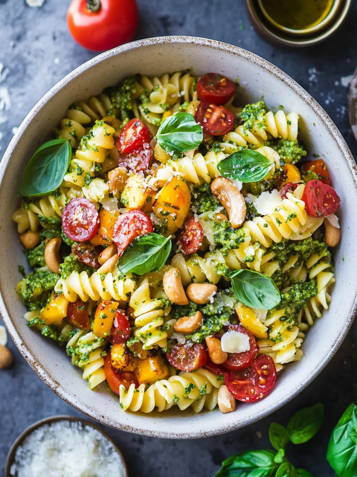 Frischer Mais-Pasta-Salat mit Speck und cremigem Pesto-Dressing 3 Mais-Pasta-Salat mit Speck und cremigem Pesto-Dressing