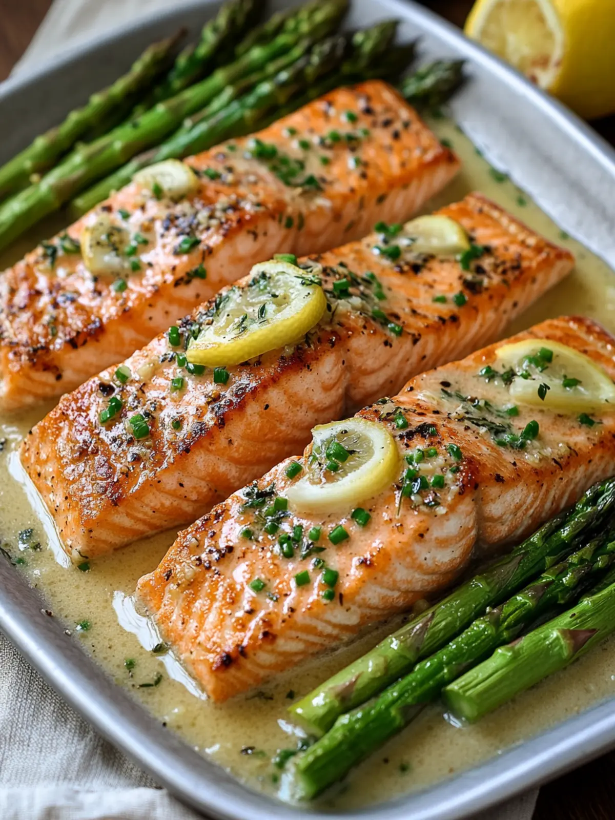 Baked Salmon und Spargel mit Knoblauch-Zitronen-Butterzauber 3 Baked salmon and asparagus with garlic-lemon-butter sauce