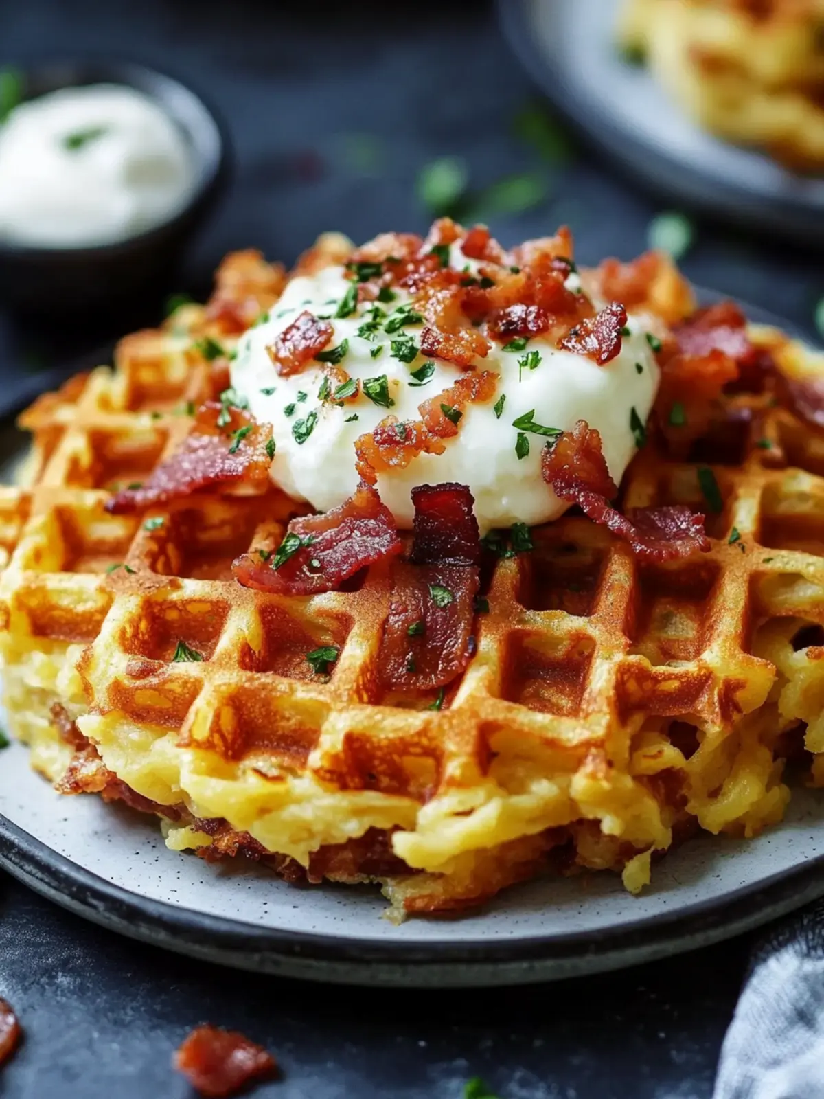 Ultimative Speck und Käse Hashbrown Waffeln für jeden Brunch 4 Ultimative Speck und Käse beladene Hashbrown Waffeln