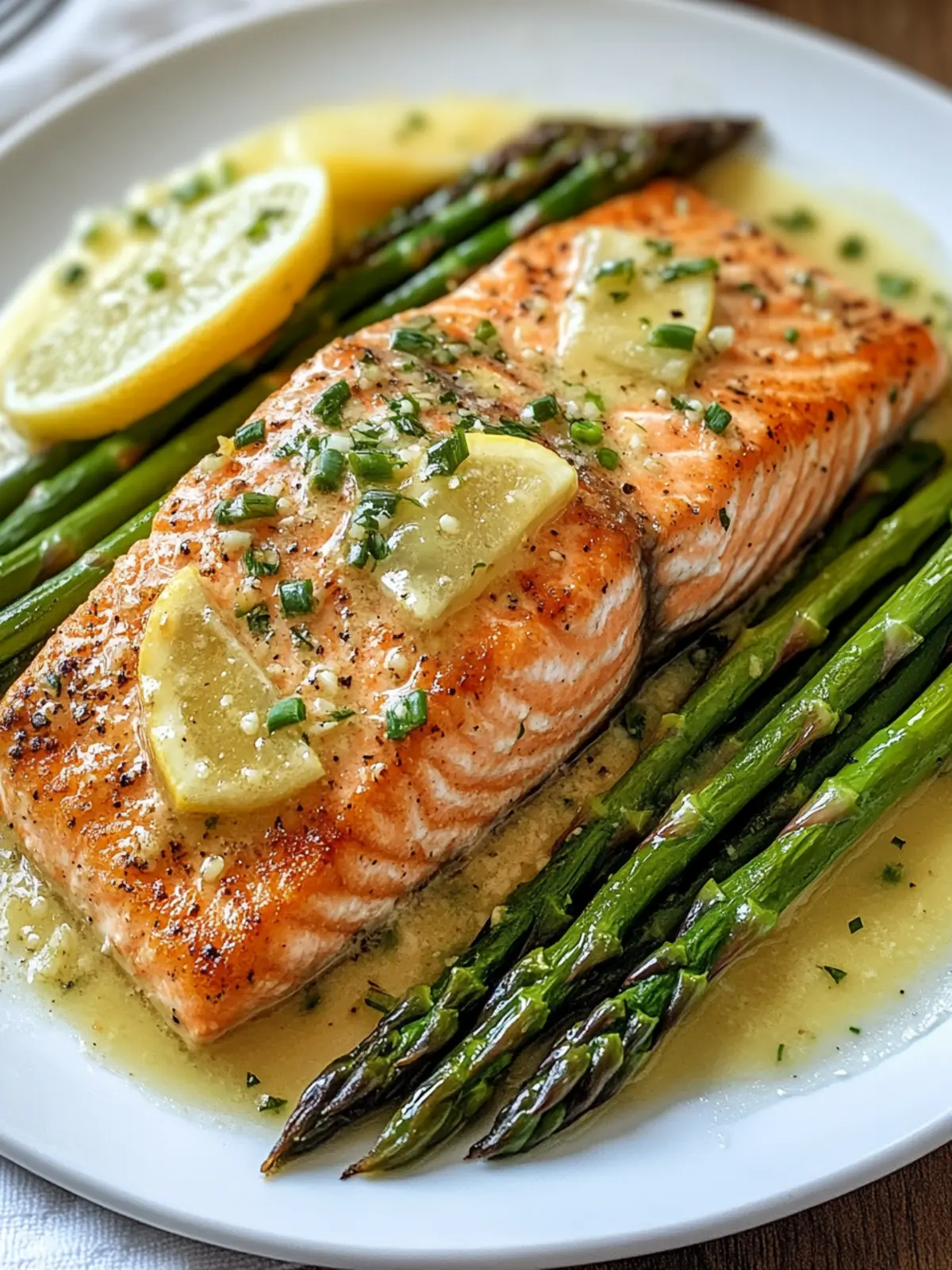 Baked Salmon und Spargel mit Knoblauch-Zitronen-Butterzauber 4 Baked salmon and asparagus with garlic-lemon-butter sauce