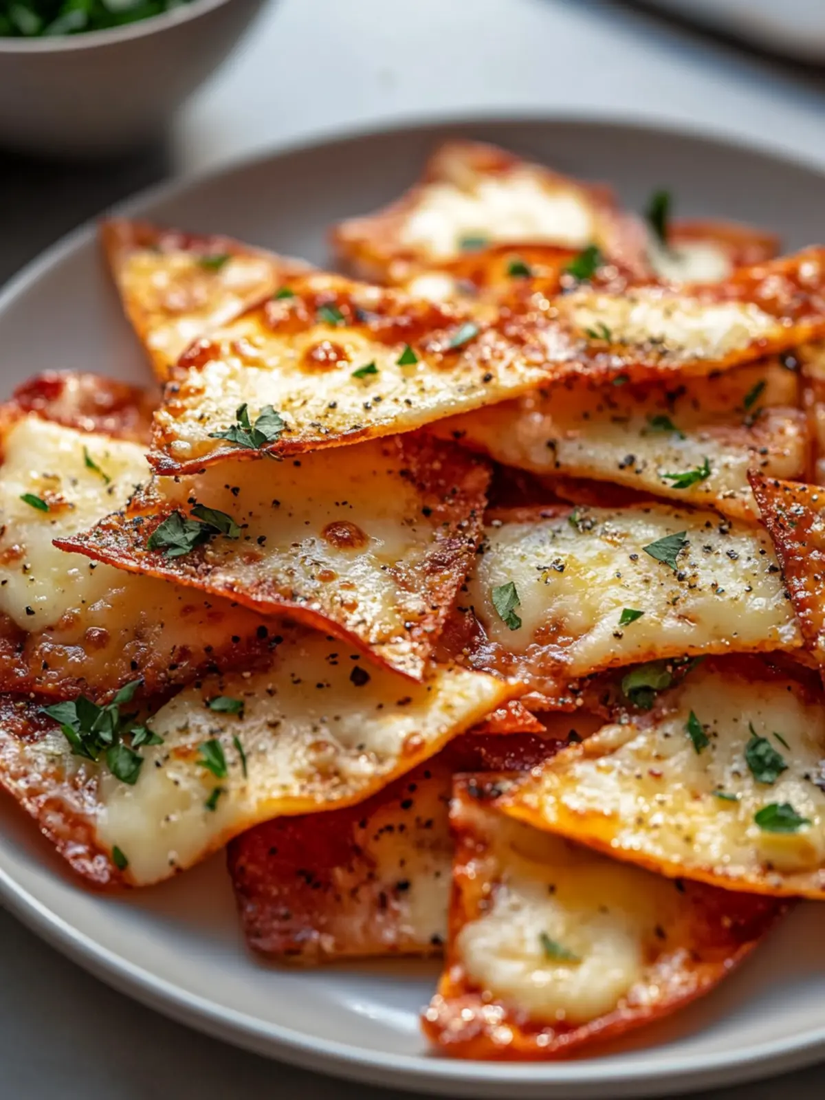 Knusprige Air Fryer Pizza Chips mit Mozzarella-Genuss