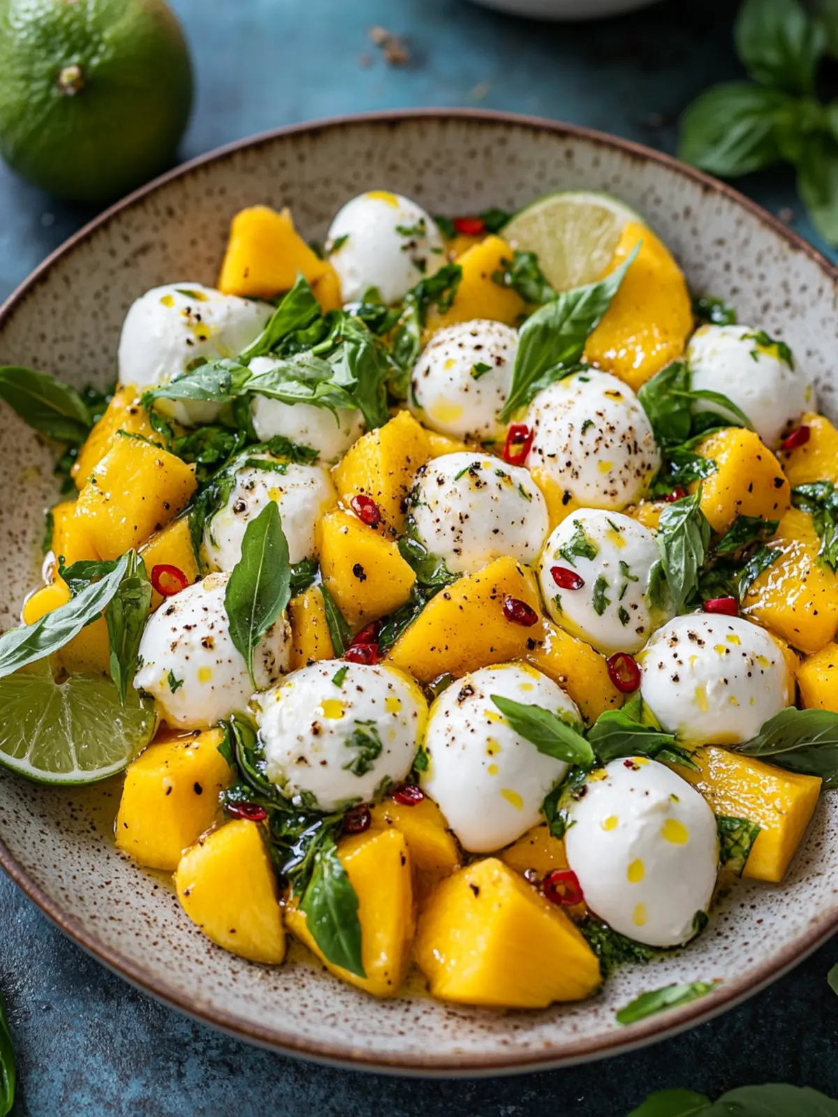 Erfrischender Mango-Mozzarella-Salat mit Limette & Chili zum Wohlfühlen 2 Mango-Mozzarella-Salat mit Limette & Chili