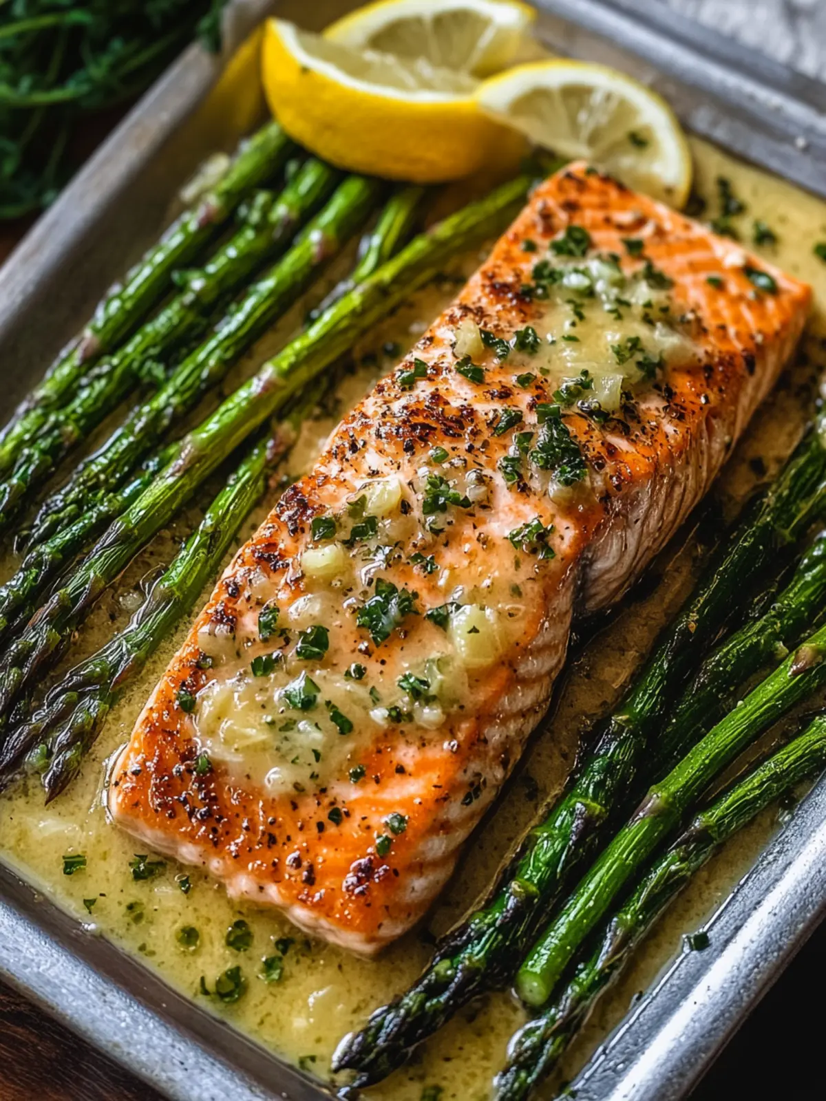 Baked Salmon und Spargel mit Knoblauch-Zitronen-Butterzauber 2 Baked salmon and asparagus with garlic-lemon-butter sauce