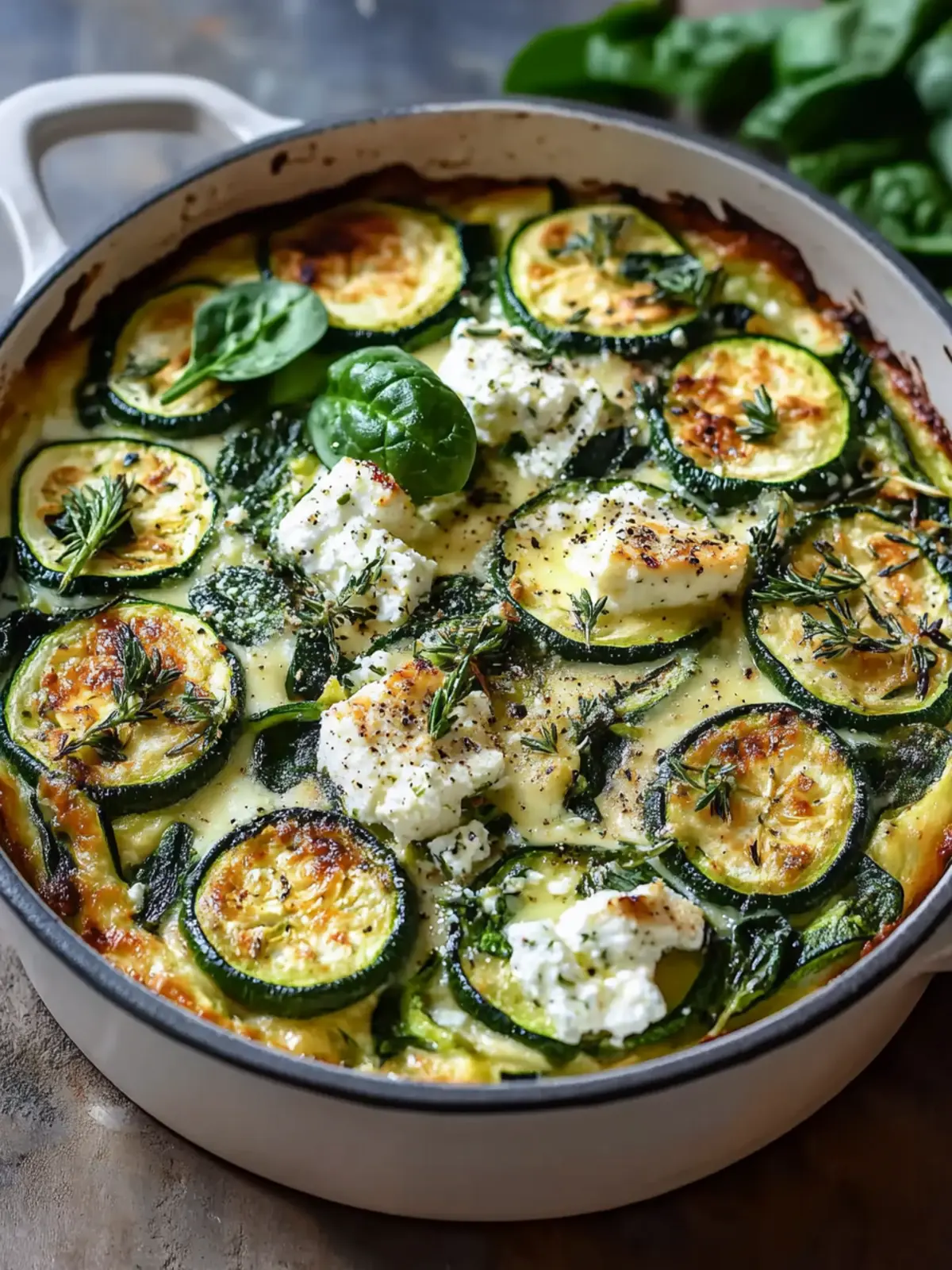 Zucchini Spinat Feta Auflauf mit goldener Käsekruste genießen 2 Zucchini Spinat Feta Auflauf mit einer goldenen Käsekruste